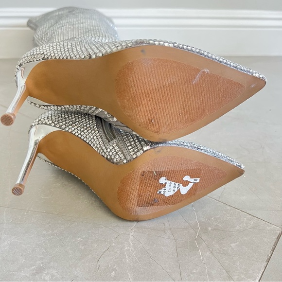 STEVE MADDEN Skyscraper Rhinestone Bling Silver Over The Knee Heels Boots Sz 6.5 - Picture 13 of 16